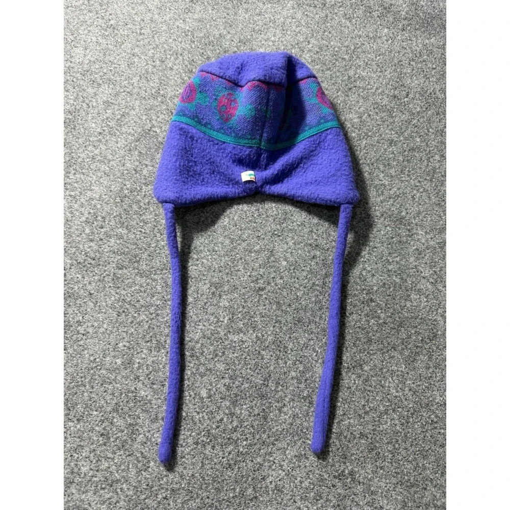 VTG Turtle Fur Kids Winter Beanie Ski Hat Wool Knit‎ Fleece Lining Purple 90s